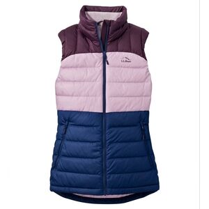 NWT L.L. Bean Women's Bean's Down Vest, Colorblock Eggplant/Lavender Ice, Large